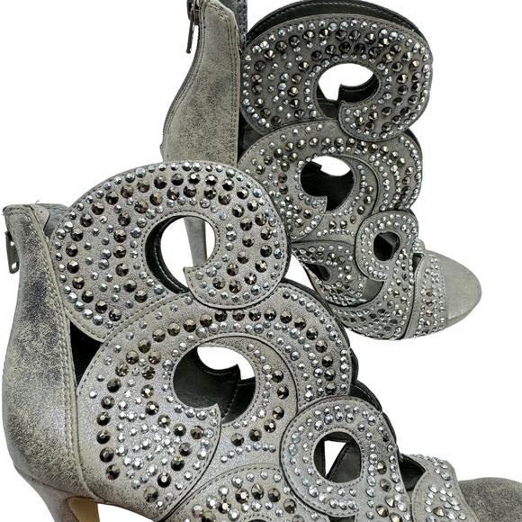 Gianni Bini Merilee Silver Metallic Rhinestone Stiletto Heel Open Toe Shooties - Picture 7 of 9